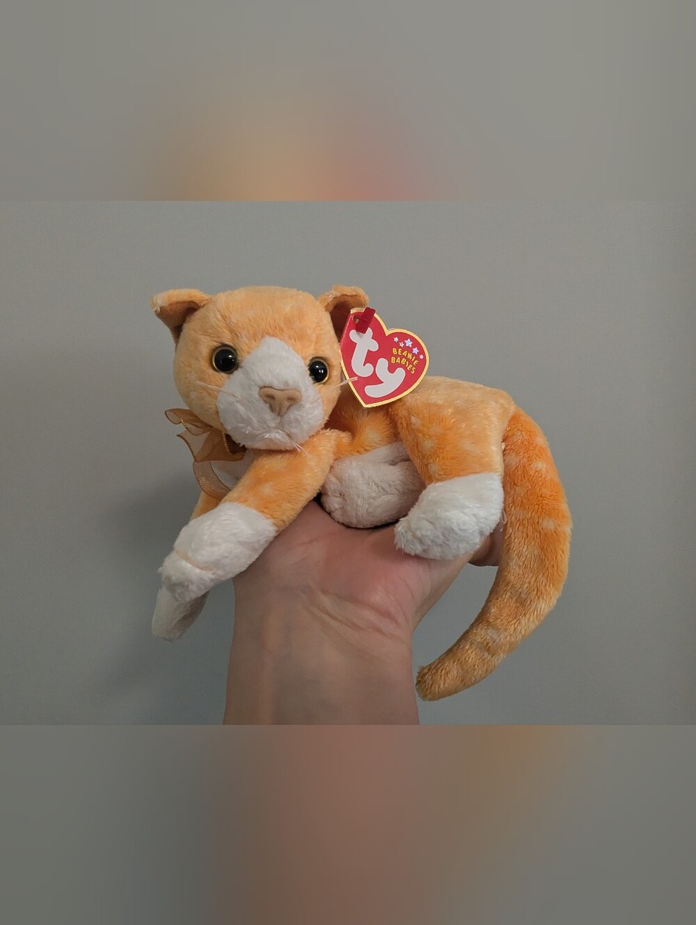 Ty Orange and White Plush Cat Beanie Baby "Tabs"
